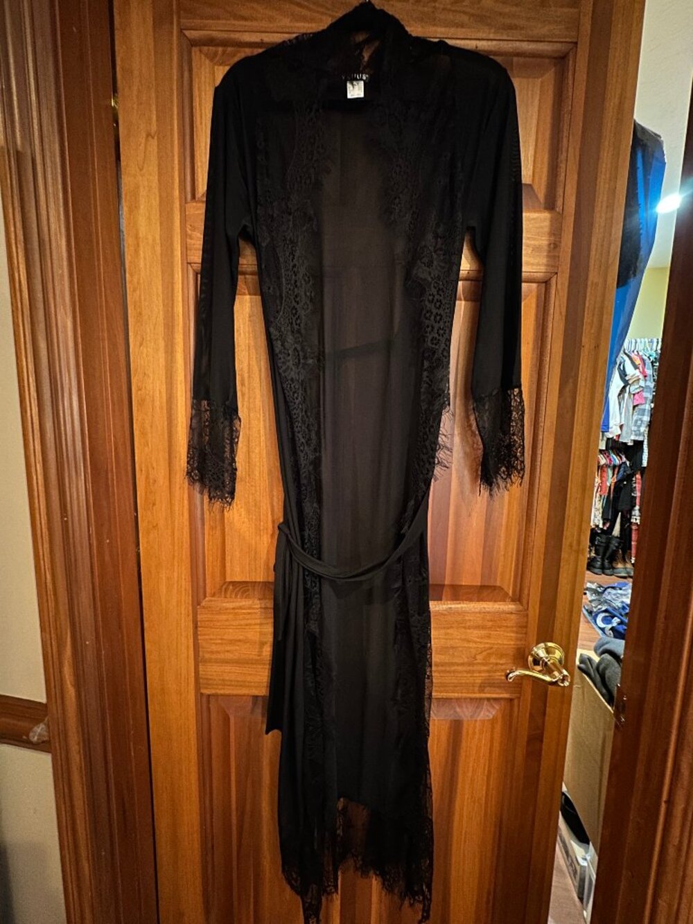 Venus Black Lace & Sheer Robe w/Belt size M